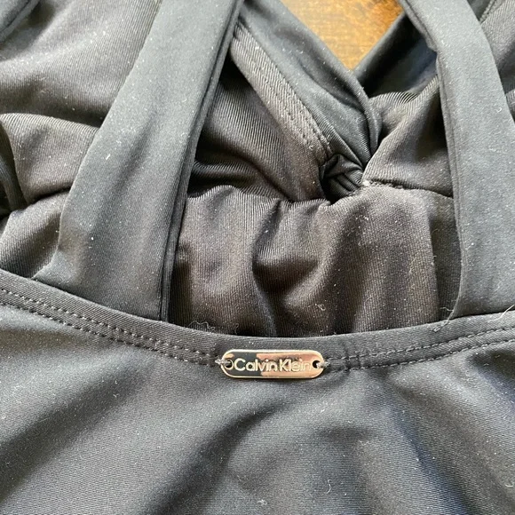 Calvin Klein Black ruched One Piece Swimsuit with V-Neck Halter - Picture 3 of 5